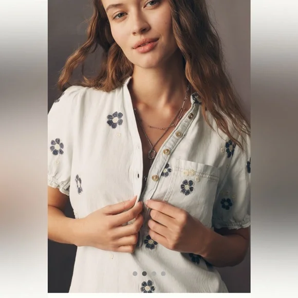 Anthropologie Pilcro The Aly Embroidered Puff Sleeve Mjni Dress - Picture 2 of 7